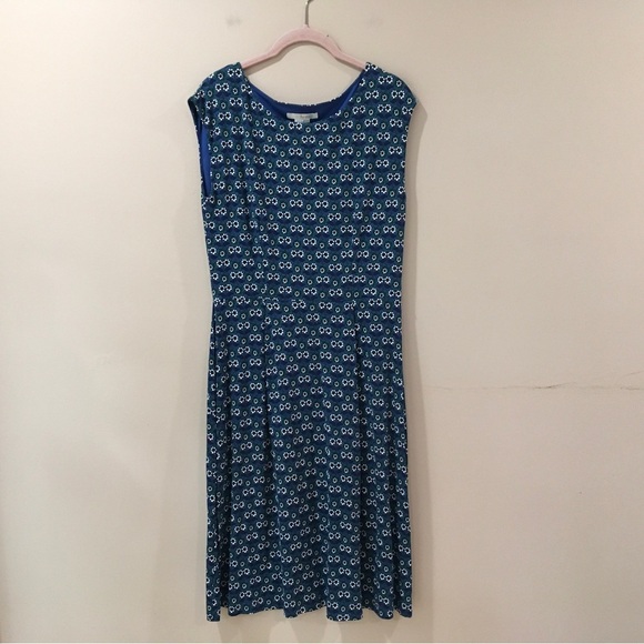Boden Women’s 8 Jersey Sheath Dress Floral Printed Blue Green Stretch Feminine - Picture 2 of 5